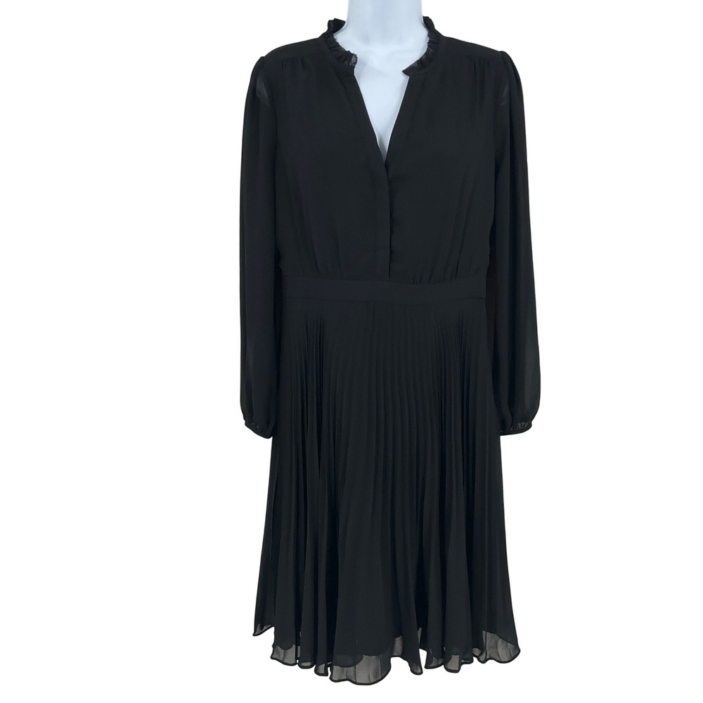 Ann Taylor Black Pleated Chiffon Dress Sz 6 P Dark Academia Preppy Timeless